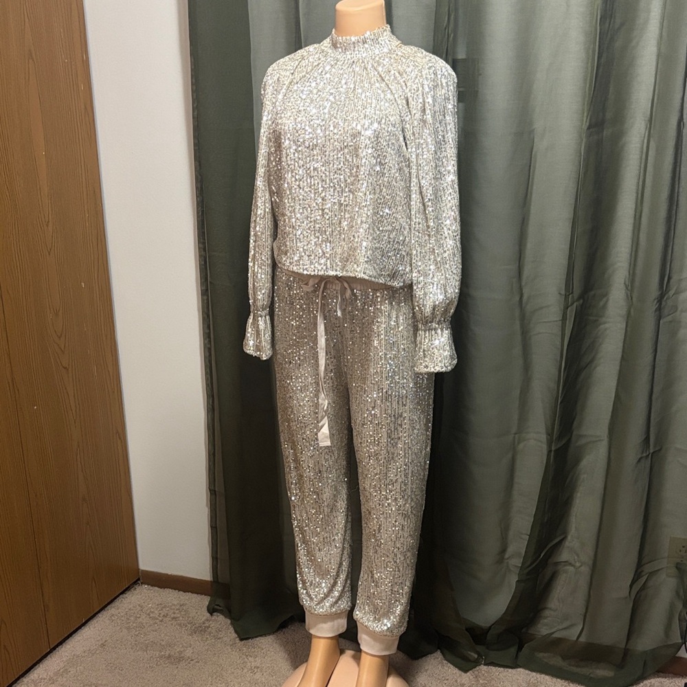 Elegant Silver Sequin Jumpsuit